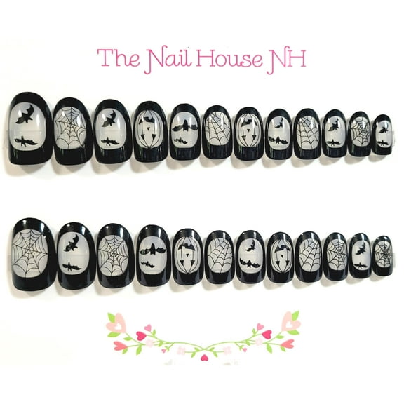 Halloween Windows Glossy Oval Press On Nails - 24 Pieces - Artificial Nail Kit