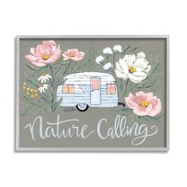 Stupell Industries Nature Calling Floral Camper Botanical & Floral Painting Gray Framed Art Print Wall Art, 30 x 24