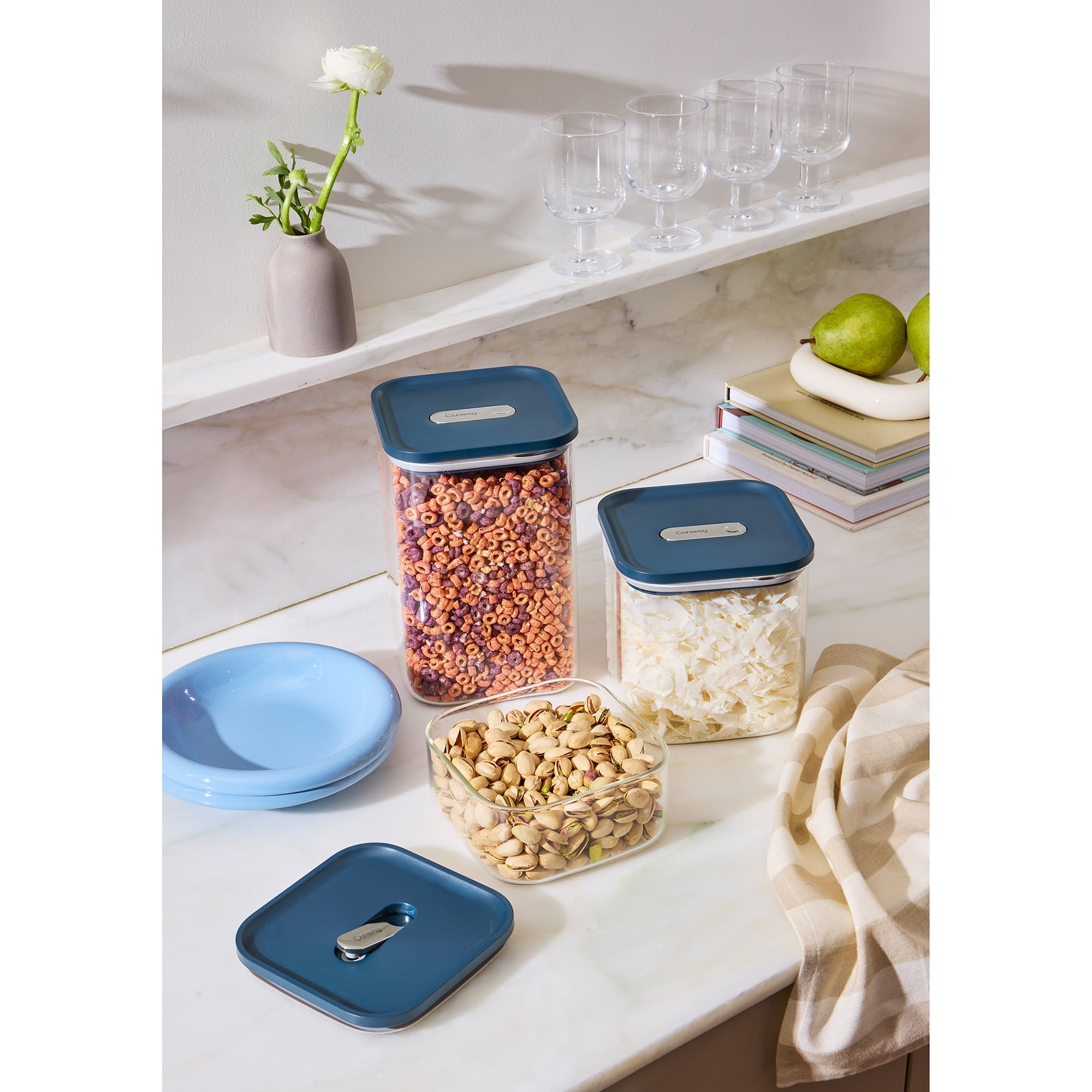 Caraway 13-Piece Glass Airtight Food Storage Containers with – , BPA-Free Kitchen Storage Containers – Stackable, Space-Saving Airtight Containers for Dry Goods and More - Gray