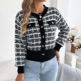 thumbnail image 5 of Tqcoqu Women's Plaid Knit Cardigan Long Sleeve Single Breasted Fake Pocket Button Front Cropped Fall Winter Sweater Jacket,Women's S-XL, 5 of 9