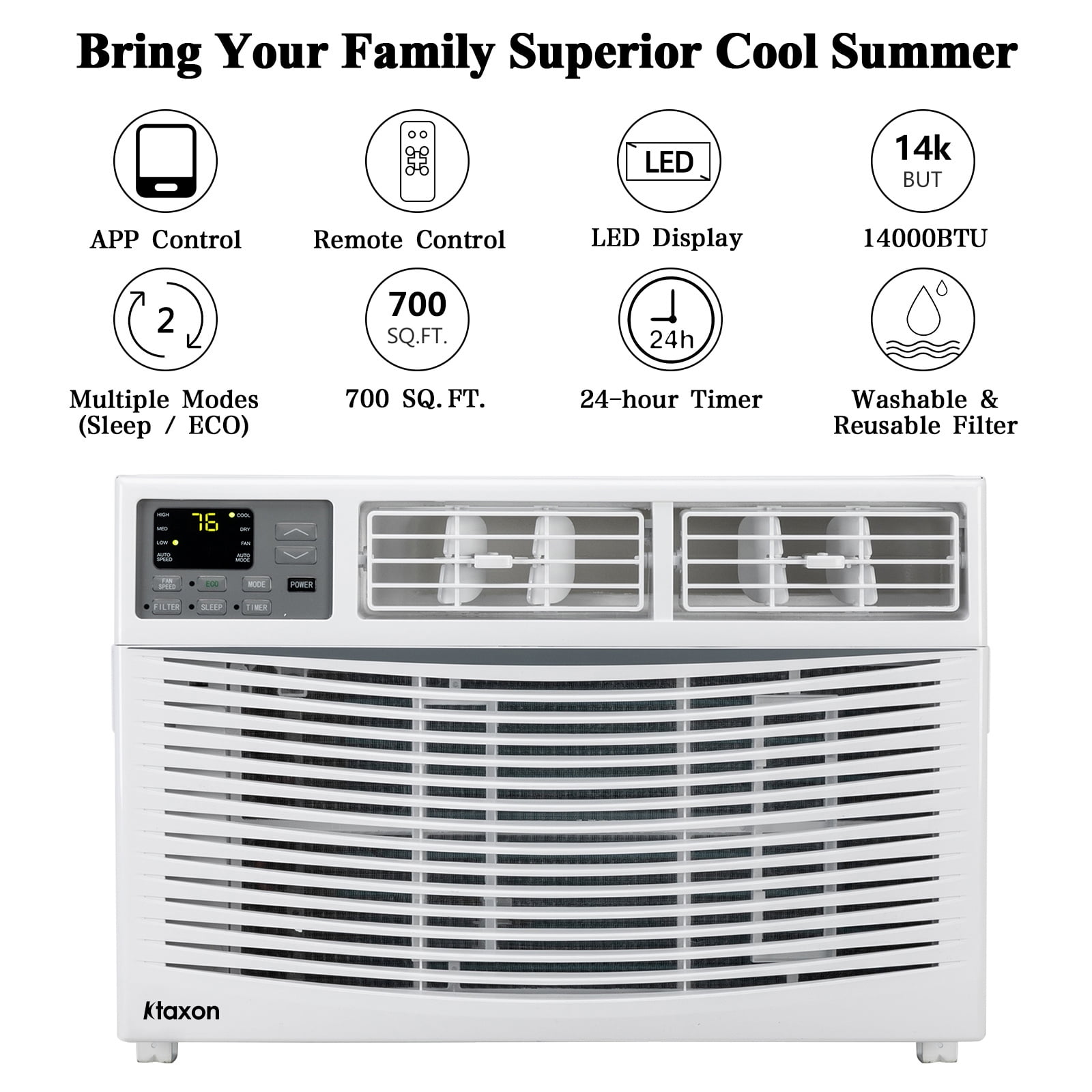Ktaxon 14000BTU 115V Window Air Conditioner With WiFi and Eco Mode for Medium Rooms