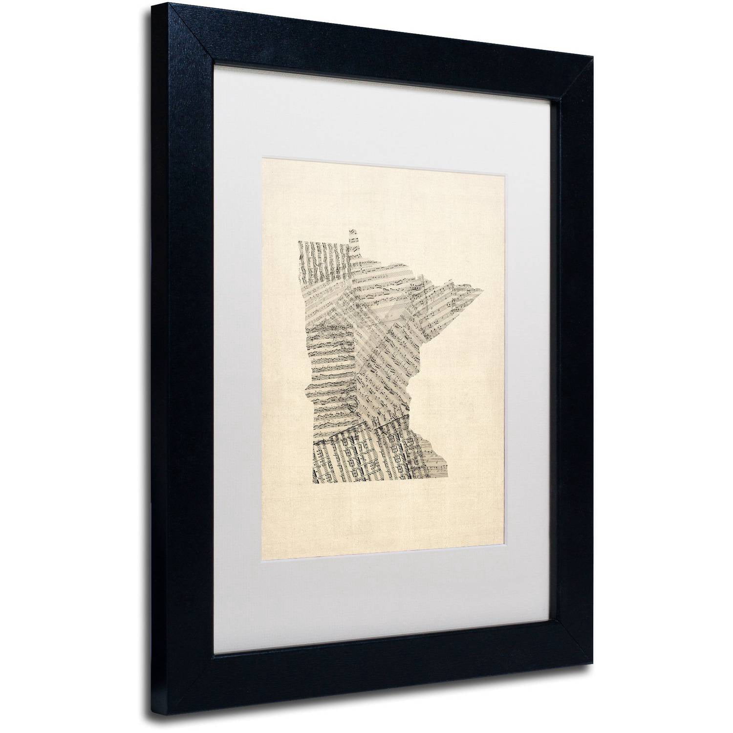 Trademark Fine Art 'Old Sheet Music Map of Minnesota' Canvas Art by Michael Tompsett, White Matte, Black Frame