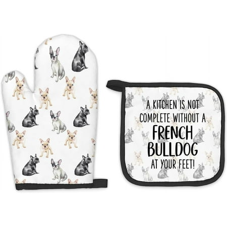 French Bulldog Dog Oven Mitts and Pot Holders Sets French Bulldog Gifts Kitchen Accessories Sets Complete Without a French Bulldog Heat Resistant Oven Glove Potholders for Kitchen Baking
