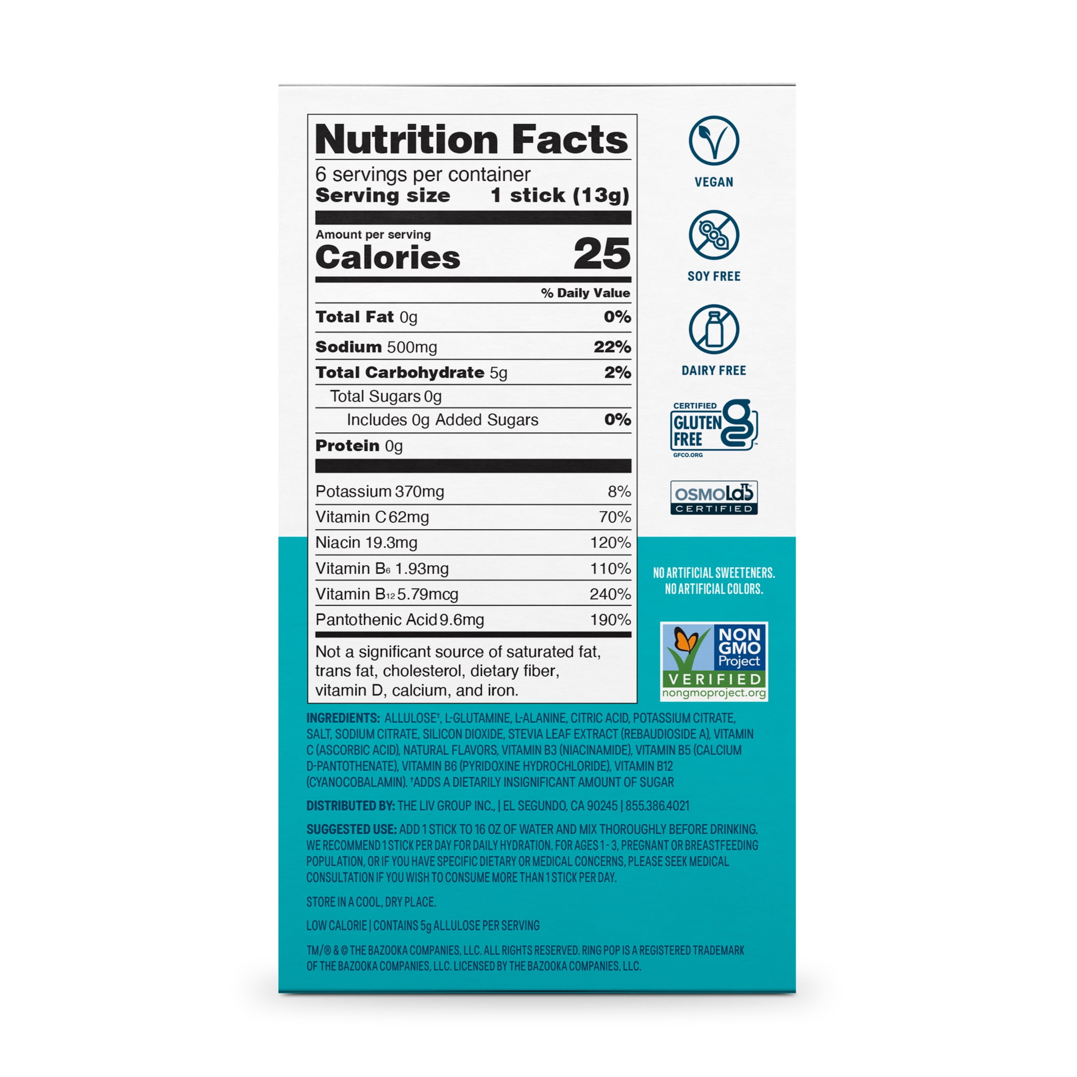 Liquid I.V.® Ring Pop Cherry Hydration Multiplier® Sugar-Free Electrolyte Powder Drink Mix, 6 Count Packets
