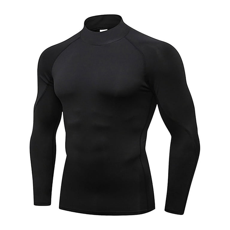 Vsssj Mens Muscle Shirt Lightweight Workout Fitness Slim Fit Long Sleeve Stand Collar Breathable Running Training Gym Athletic Tops Black M, Men's,