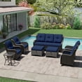 thumbnail image 3 of MeetLeisure 8 Piece Wicker Patio Furniture Set, Outdoor Swivel Rocker Chairs, Patio Sofa 3-Seat, High Back, Deep Seating, Wide Armrest, Thick Cushions for Deck Porch, Dark Blue, 3 of 10
