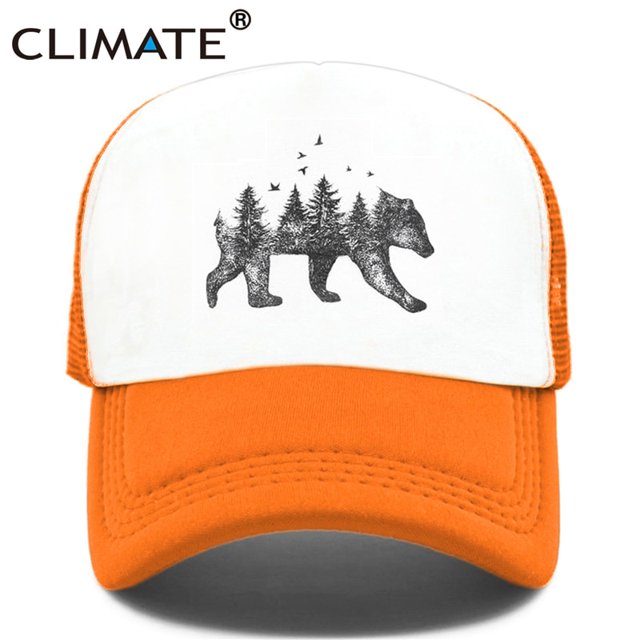 CLIMATE Forest Bear Trucker Cap Cool Hunt Hunting Bear Cap Hat Summer Hip Hop Men Women Hat Baseball Cap Cool Summer Mesh CapsKid 52to55cm Head Gao Jinjia LED