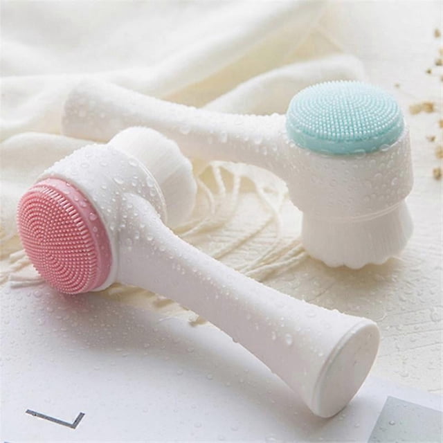 Cepillo facial, cepillo de limpieza facial de silicona, cepillo manual de doble lavado facial para exfoliación profunda de poros, maquillaje y masaje.