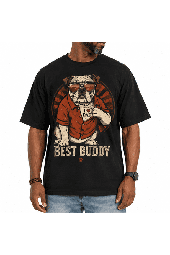 Mens Funny Dog Dad T Shirts Best Buddy Fathers Day Graphic Tee for Men Vintage Dog Lover Graphic Tees