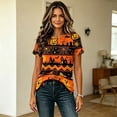 thumbnail image 6 of Womens Short Sleeve Halloween Tops Crewneck Loose Fit Castle Bat Print T Shirts Casual Clothes Gifts, 6 of 7