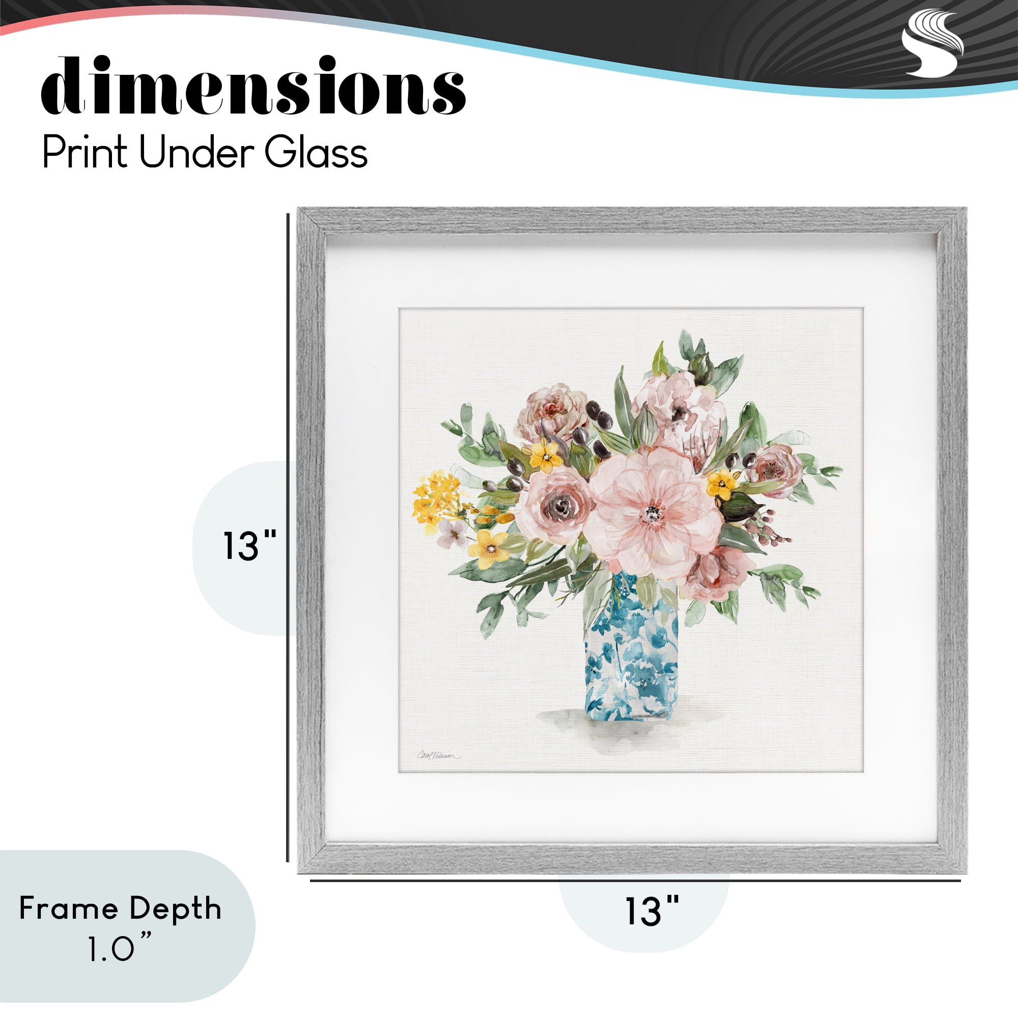 Stupell Industries Summer Chinoiserie Vase Gray Framed Print Under Glass, design by Carol Robinson