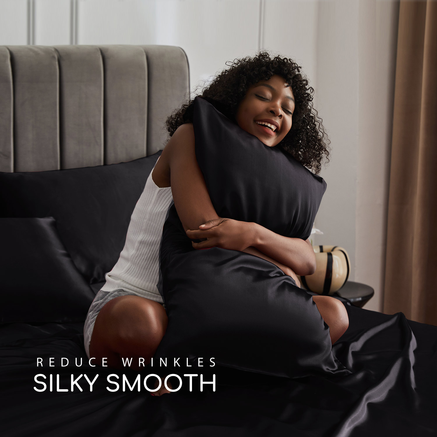 MR&HM 4-Piece Satin Queen Sheet Set, Black photo 3