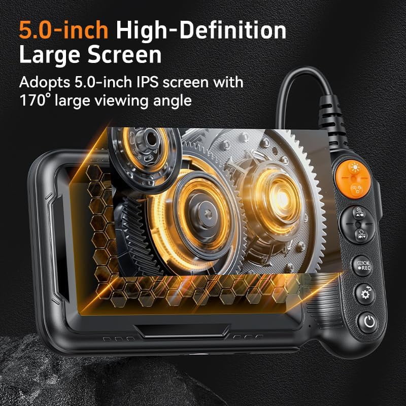 Borescope Endoscope Camera with Light, IP67 Waterproof Endoscope with 5" Screen, 1080P HD Inspection Camera, Borescope Camera with Light, 16.5ft Flexible Endoscope Camera, Gadgets for Men