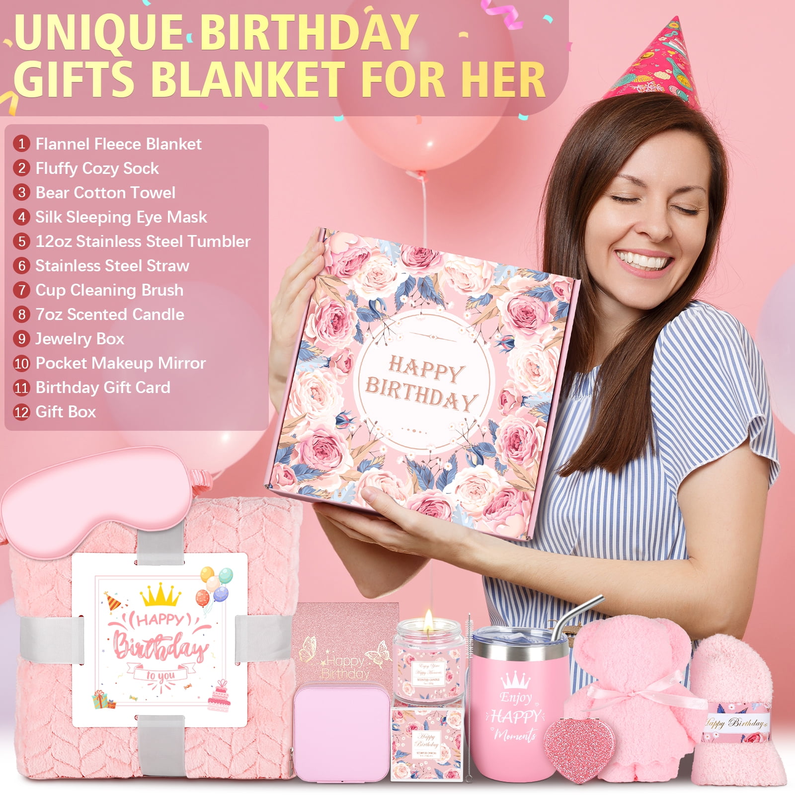 Birthday Gifts for Women, Unique Luxury Self Care Box Gift,Get Well Soon Gifts Basket for Women, Flower Relaxing Spa Gift Basket Bath Set