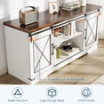 thumbnail image 4 of Farmhouse TV Stand for TV up to 65",  TV Media Console Table with Storage Cabinet, Entertainment Center with Sliding Barn Doors for Living Room, Bedroom, White & Brown, 4 of 8