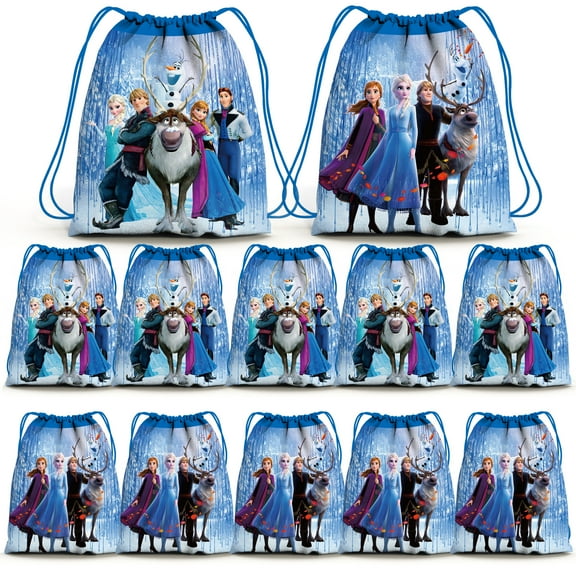 Frozen Snowflake Party Drawstring Bag,12pcs Reusable Frozen Snowflake Non-Woven Gift Backpacks Moana Goodie Favor Bags for Frozen Snowflake Girls Theme Birthday Party Decorations Supplies