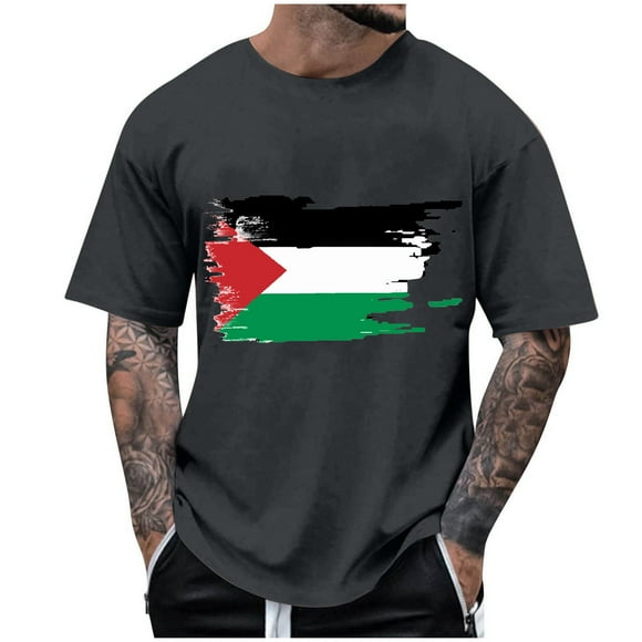 Men's Crew Neck T-Shirts Fast-Dry Printed Polyester, 3D Cut Round Neck Athletic Top for Gym, Running, Cycling & Casual