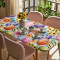 thumbnail image 3 of Easter Colorful Eggs Table Cloths for 3 Foot Rectangle Tables, Spring Floral Polka Dot Blue Striped Patio Waterproof Elastic Fitted Tablecloths, Washable Rectangular Table Cover for Camping, 3 of 8