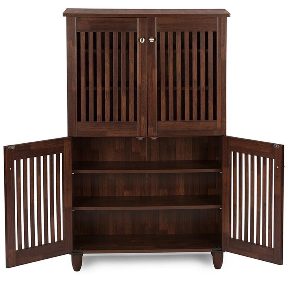 Baxton Studio Fernanda Modern 4-Door Oak Brown Wooden Shoe Cabinet