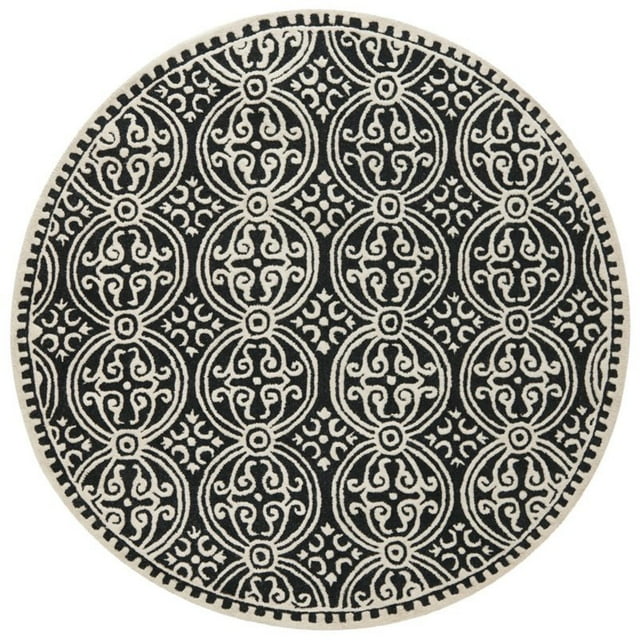 Safavieh Cambridge Collection CAM123E Handmade Moroccan Geometric Black and Ivory Premium Wool Round Area Rug (8' Diameter)