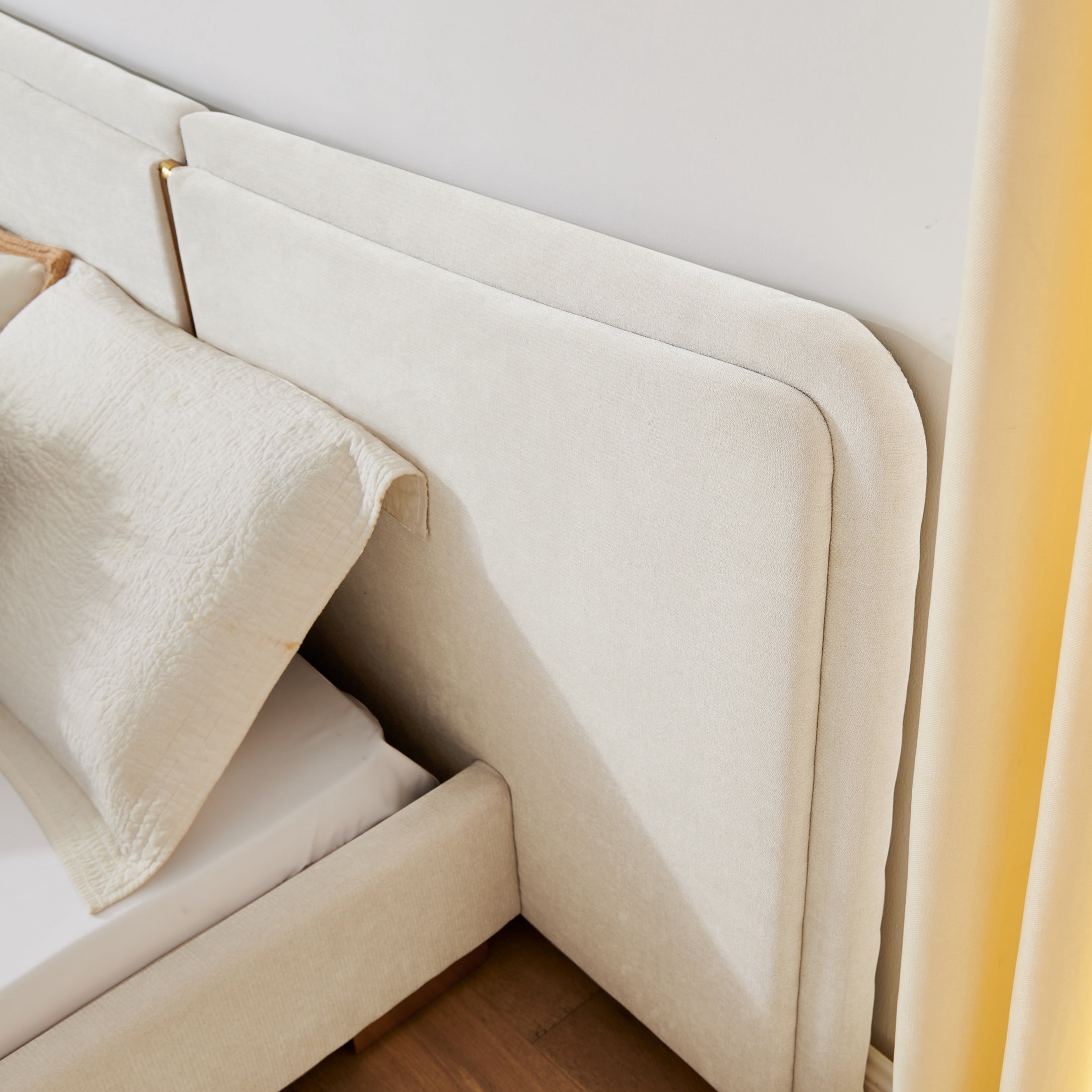 Noble House Zerra Queen Size Platform Bed, Chenille Upholstered Curved Headboard with Reinforced Metal Legs, Beige