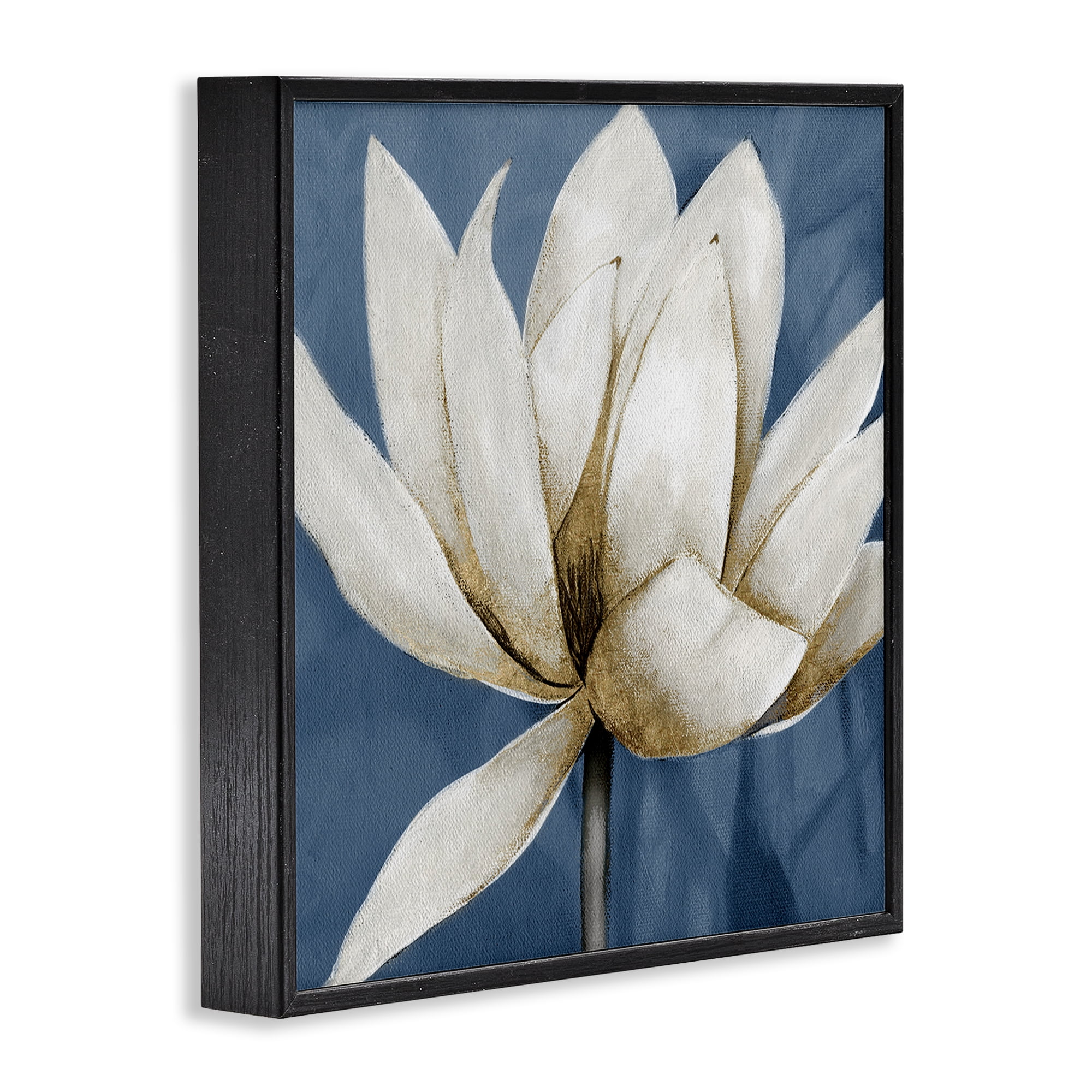 Stupell Industries White Lotus Blooms Botanical & Floral Painting Black Framed Art Print Wall Art, 17 x 17