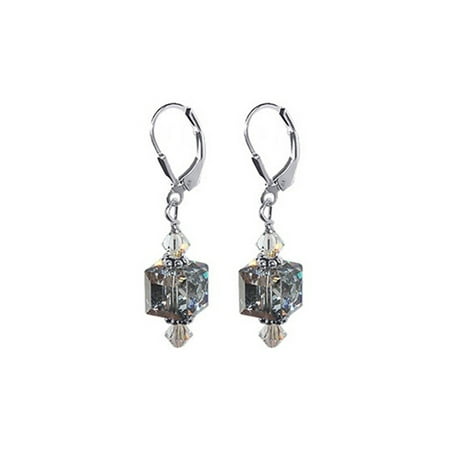 Gray Gemstone Earrings - Gem Avenue 925 Sterling Silver Cube Shape Gray Leverback Drop Earrings