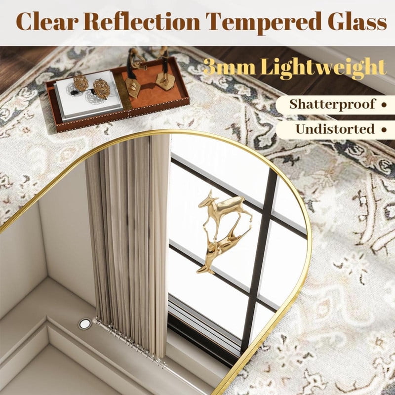 Easy4Home 28"x26"Arched Bathroom Mirror Decor Vanity Mirror Wall Mounted,Gold