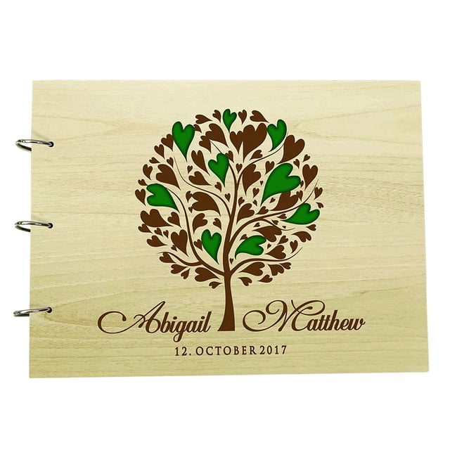 Personalised Tree Design Wood Engraved Advice Book Handmade Bride & Groom Wedding Guestbook