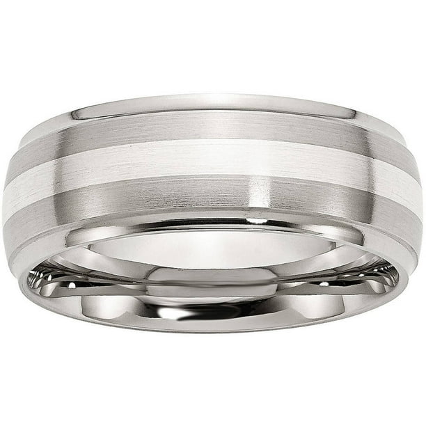 Primal Steel Stainless Steel Sterling Silver Inlay Ridged Edge