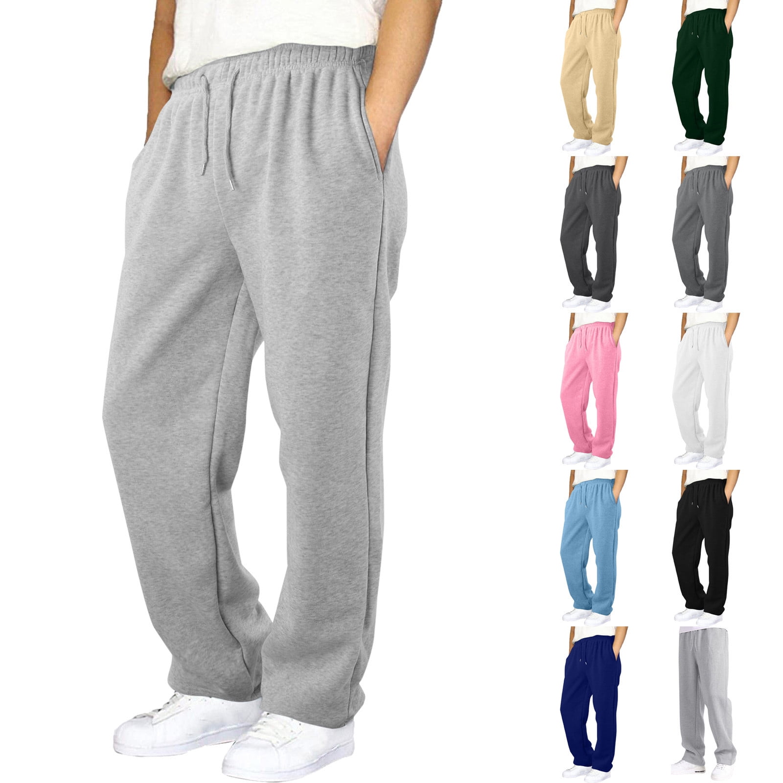 Mens Fleece Lined Sweatpants Men s Loose Fit Fleece Lined Sweatpants Open Bottom Sweat Pants for Men Straight Leg Lounge Cotton Pants with Pockets Walmart