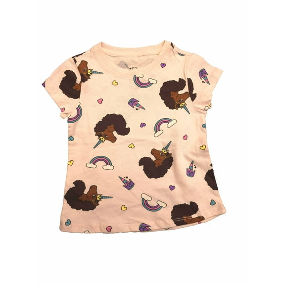 Afro Unicorn Toddler Girls' All-Over Unicorn & Hearts Printed T-Shirt - Pink
