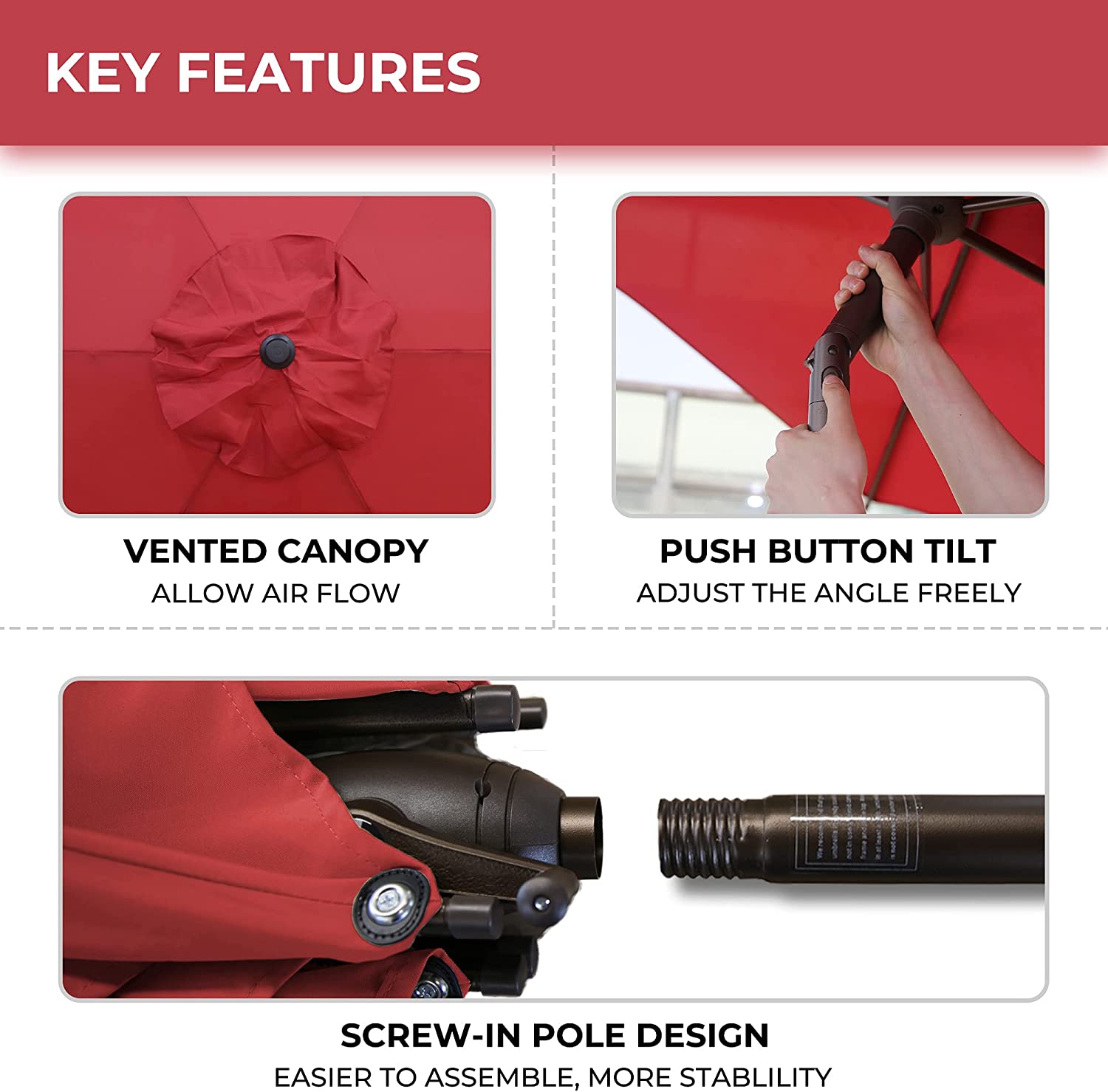 Abba Patio 7.5 Ft Oslo Outdoor Umbrella Dark Red photo 5