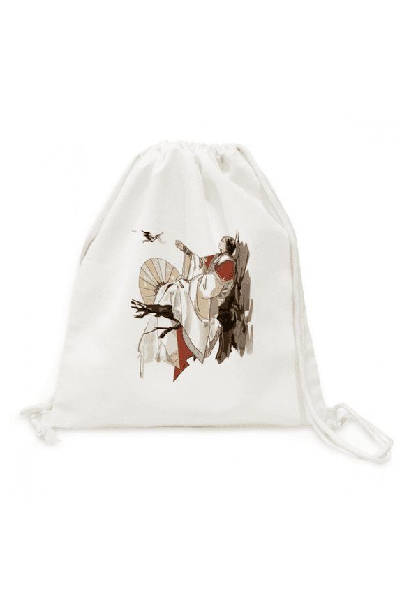 China Chinese Archaic Man Figure Pattern Backpack Canvas Drawstring Reusable Mesh Shopping Bag