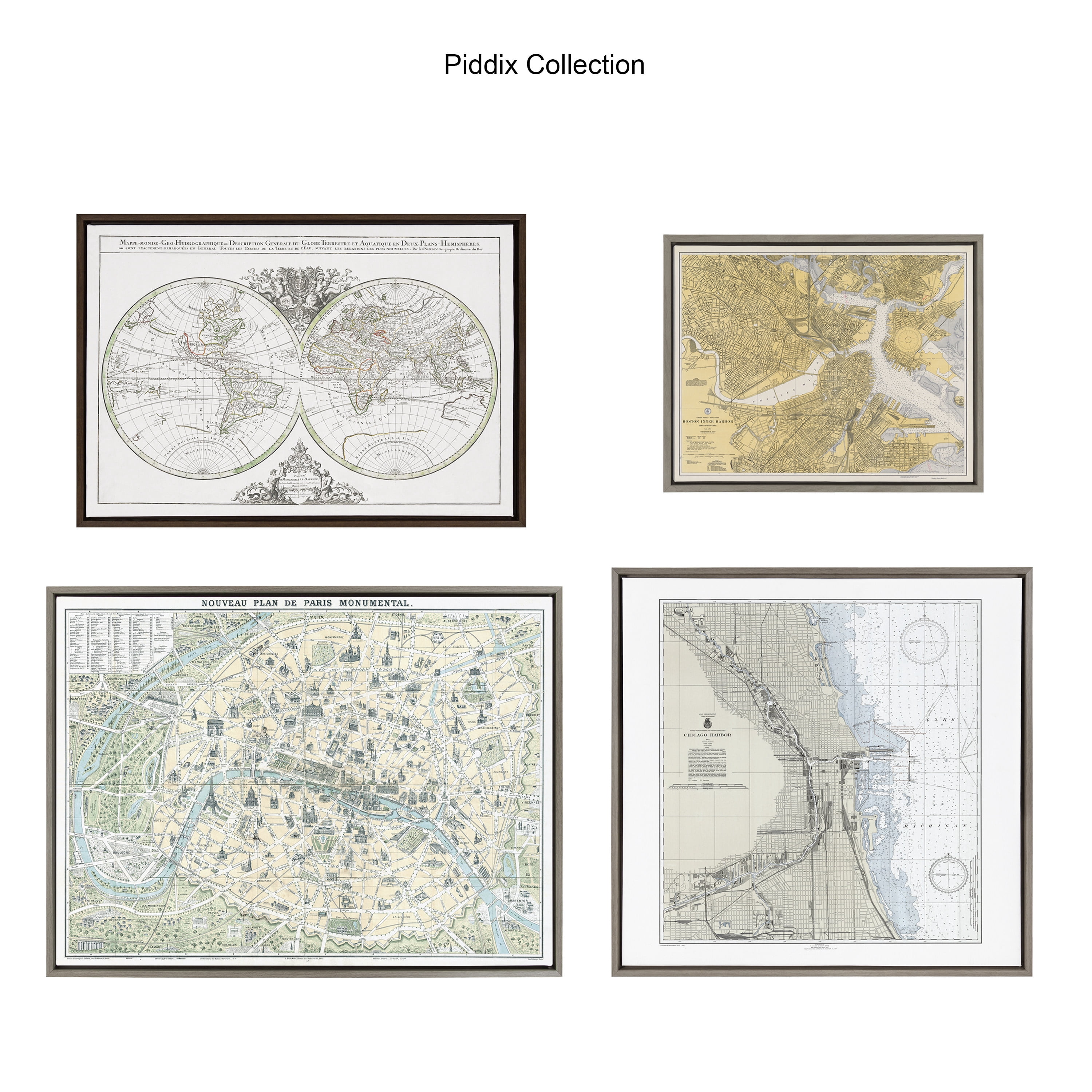 Kate and Laurel Sylvie Boston Harbor Map Framed Canvas Wall Art by Corinna Buchholz of Piddix 18x24 Gray Decorative Map Art for Wall