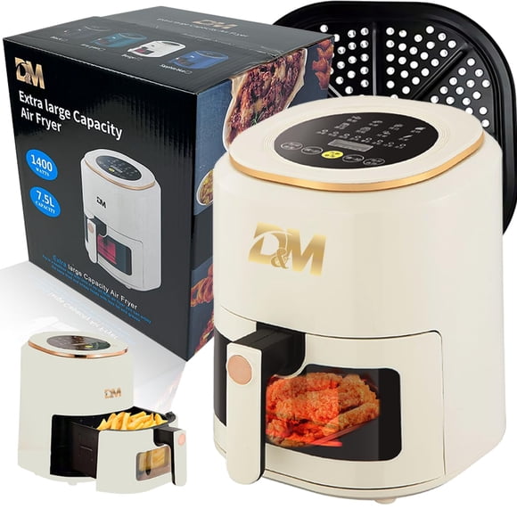 DM A08 Freidora de Aire Digital, Control Digital, Cocina Saludable Freidora Digital Multifuncional,Freidora de aire visual,Horno De Convección Grande De 7.5 L con Ventana y Luz Interna,Air Fryer