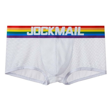 

EchfiProm 2023 Retro Men Casual Patchwork Fashion Breathable Rainbow Sexy See-through Four-corner Low-waist Boxer Briefs Underwear Plus Size Tops