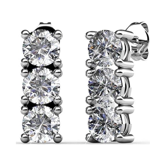 Cate & Chloe Eliana 18k White Gold Plated Drop Earrings with Round Swarovski Crystals for Women