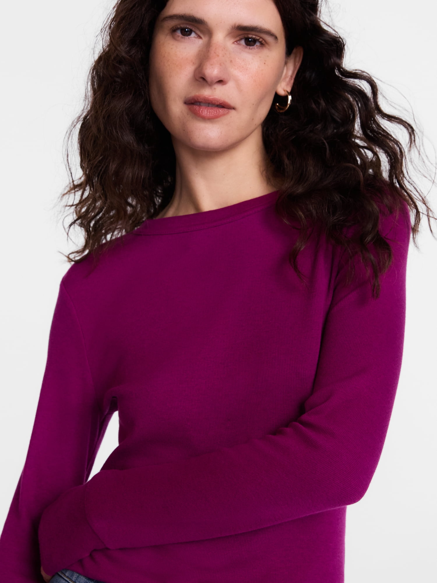 Scenario Women's and Women's Plus Rib Tee with Long Sleeves, Sizes XS-4X