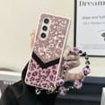 thumbnail image 2 of Designed for Samsung Galaxy Z Fold 5 Fluffy Leopard Case, Hard Protection Shockproof Anti-Drop Case, Cute Leopard Pattern Glitter Stone Bling Cover with Leopard Beaded Strap for Women Girls, Pink, 2 of 11