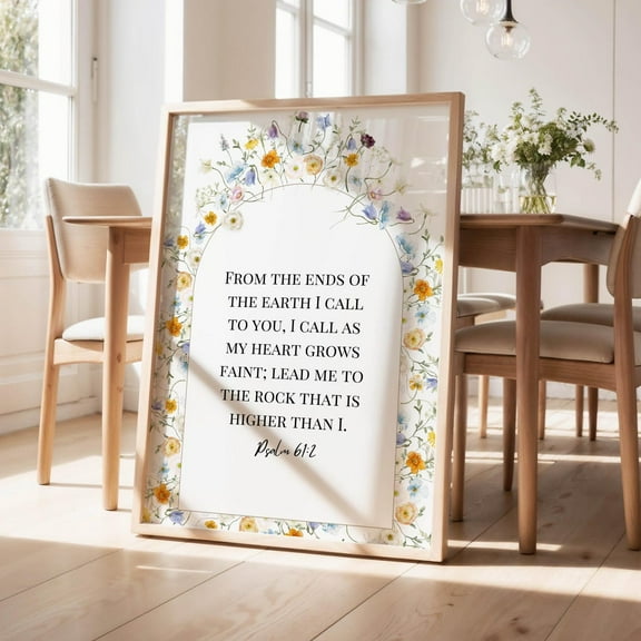 Christian Wall Art Psalm 61:2 Scripture Artwork Inspirational Bible Verse Greenery Design Home Decor For Living Room Floral Wall Art, Modern Wall Decor, 8x12 UNFRAMED