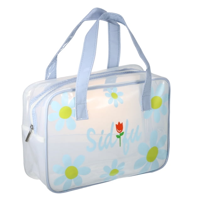 Bolsa de cosméticos cuadrada para mujeres Unique Bargains para vacaciones, camping, viajes y actividades al aire libre, color azul, PVC