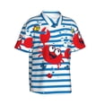thumbnail image 2 of Easygdp Red Funny Crab on Blue Stripe Men's Hawaiian Shirts Print Lapel Short Sleeve for Beach, vacation, party, casual occasions - Large, 2 of 9