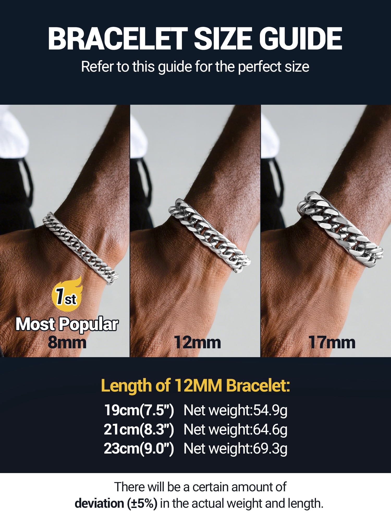 PROSTEEL 12mm Men Silver Cuban Chains Bracelets Chunky Stainless Steel Franco Link Bracelet Father Day Hand Bracelet Jewelry Birthday Valentine Graduation Gifts 9 inch
