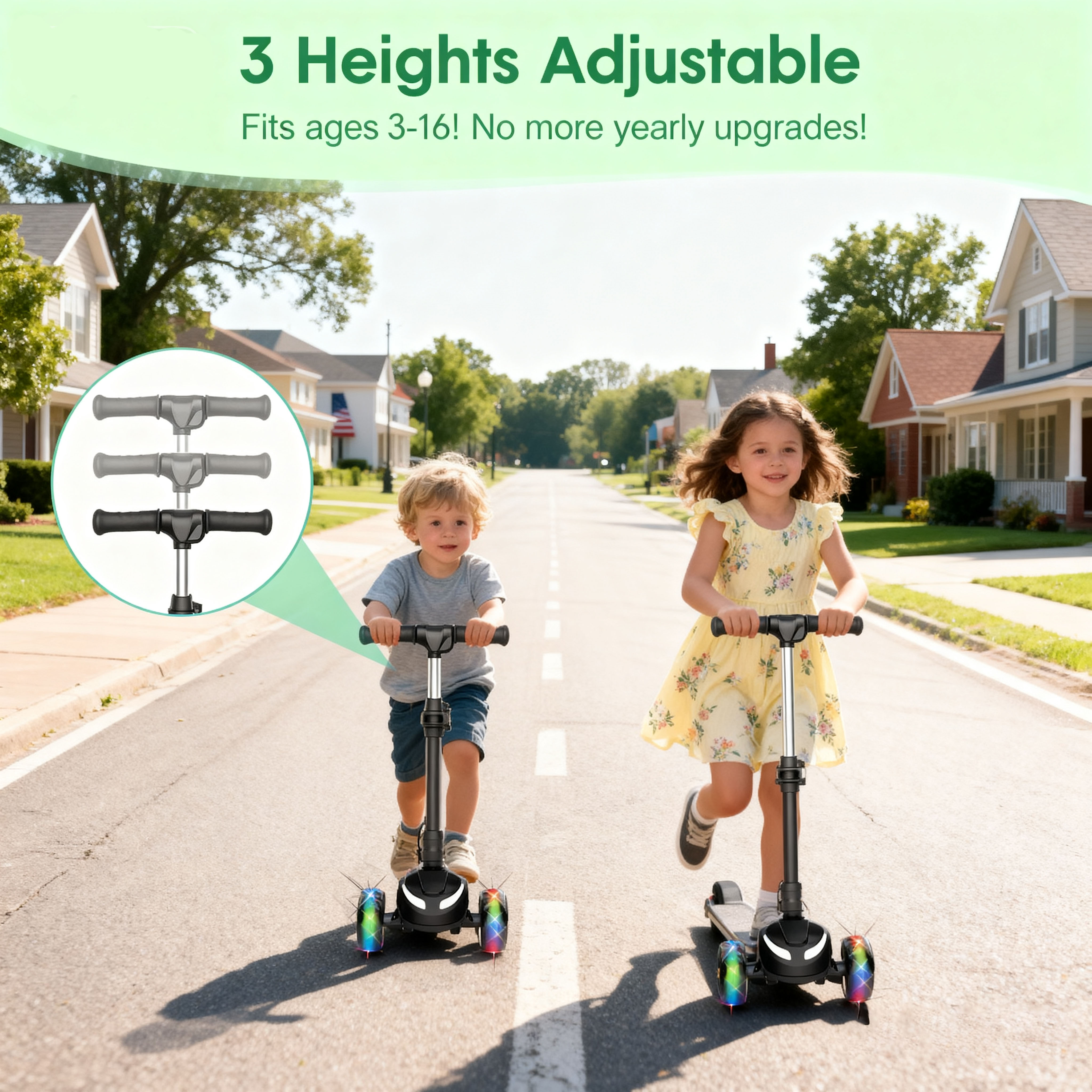 Electric Scooter for Kids Age 3-6, Bluetooth & Display Foldable 3-Wheel Escooter, Light-Up Wheels & Pedal Adjustable Scooter, 2-Speed Electric Ride On Toys (White)