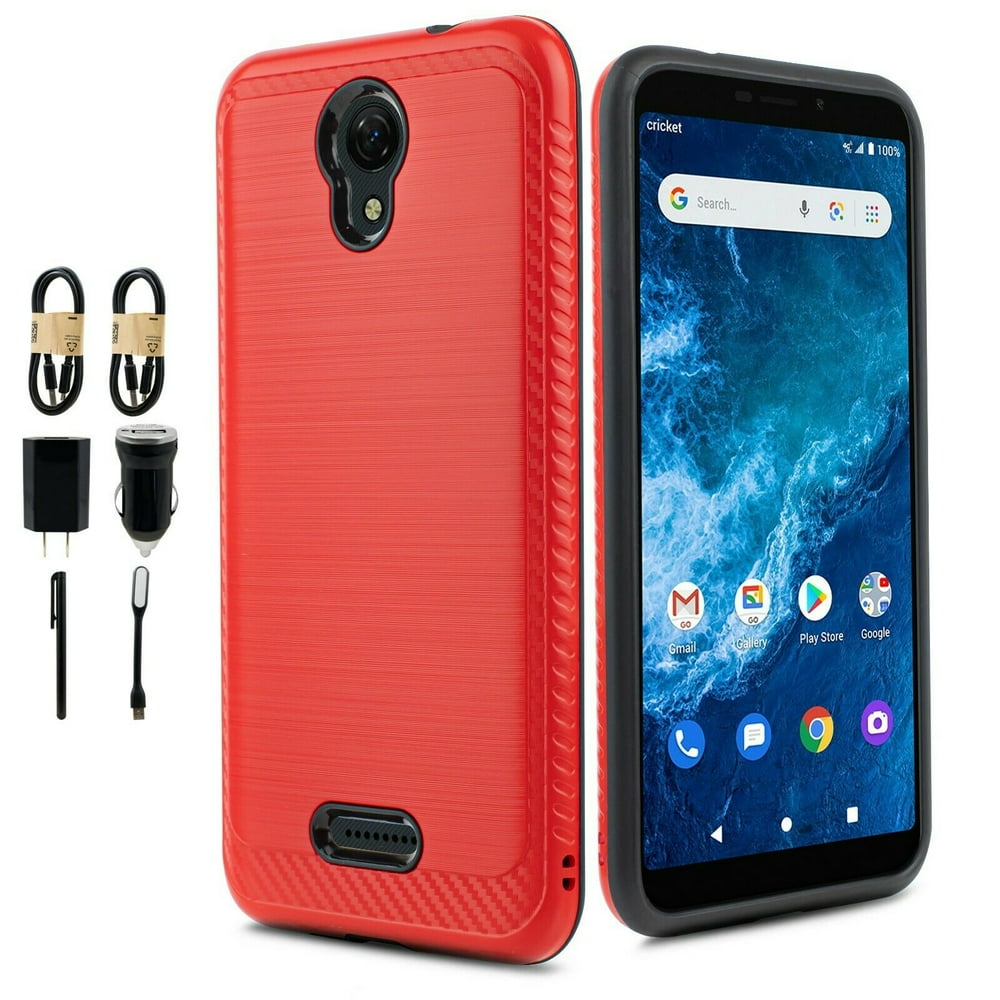 Value Pack Cables Chargers + for Cricket Icon 2 Phone Cell Phone Case Brushed Hard Back Slip