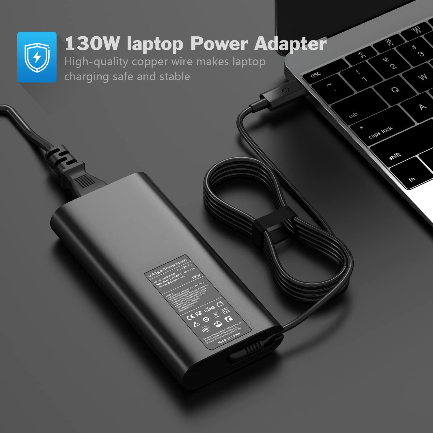 Dell 130W Laptop Charger Dell XPS Charger USB C Type C Slim AC Power Adapter for Dell XPS 17,Precision 5550 5530 2in1,XPS 15 2in1 9575，Latitude 7410 7310 Power Supply Cord