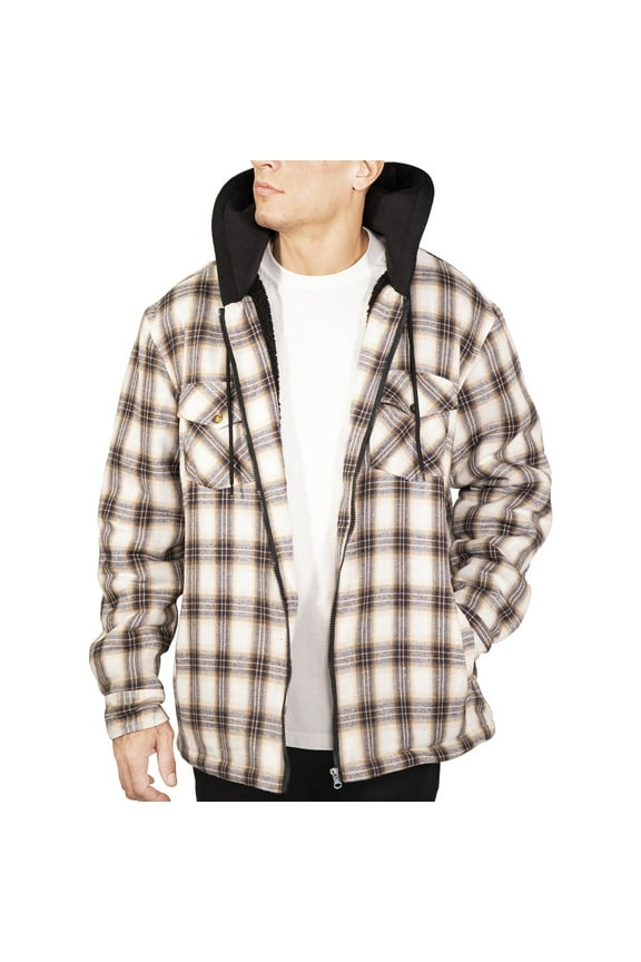 Men's Sherpa-Lined Flannel Hoodie Jacket - Warm Zip-Up Layer for Cold Weather - Classic Fleece Plaid Pattern - Perfect for Hiking, Camping, & Everyday Winter Wear - Durable & Fashion-Forward