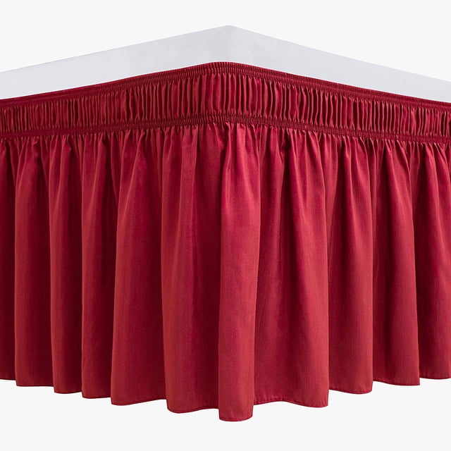 GFDYREE Jupes de Lit Enveloppantes pour Lits Simple et Simple TG, Retombée de 15 Pouces, Volants Anti-Poussière Élastiques Rouges, Ajustement Facile, Résistant aux Plis et à la Décoloration, Tissu Soyeux Luxueux Uni, Lavable à la Machine