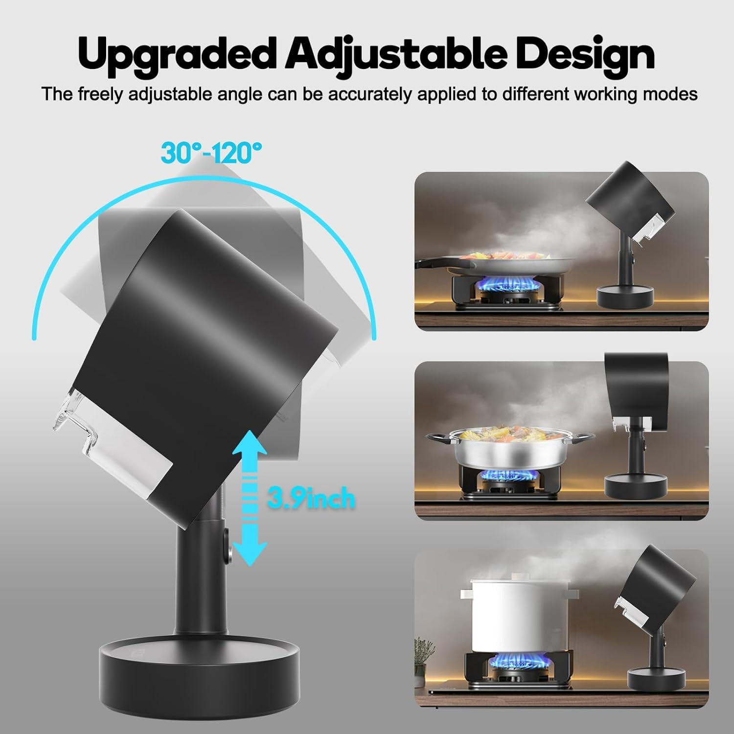 Portable Range Hood, Portable Kitchen Exhaust Fan with 3 Speeds for Indoor BBQ/Hot Pot/RV, Desktop Range Hood with Telescoping Height, Low Noise, Large-Caliber Aluminum Filter &Oil Cup